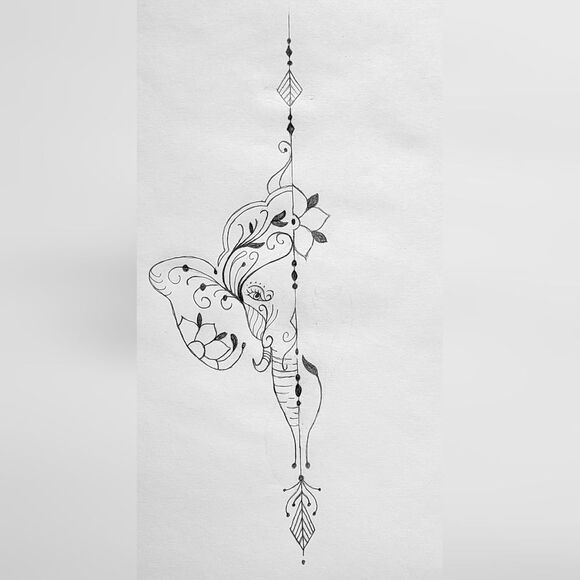 Handmade sketch tattoo artwork on sketch paper -floral elephant - Picture 1 of 2